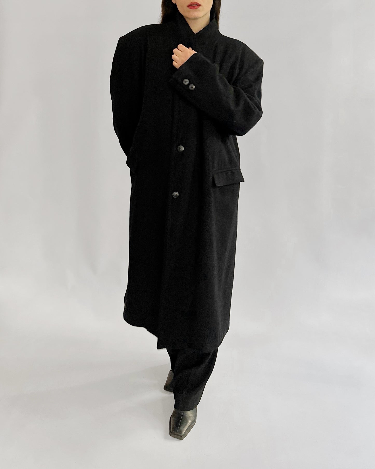 80s Black Wool Coat