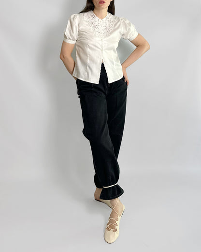 90s Embroidered White Blouse