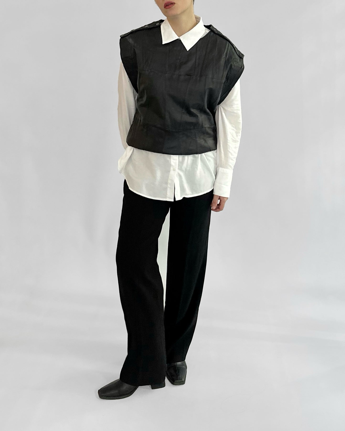 80s Black Patchwork Leather Waistcoat