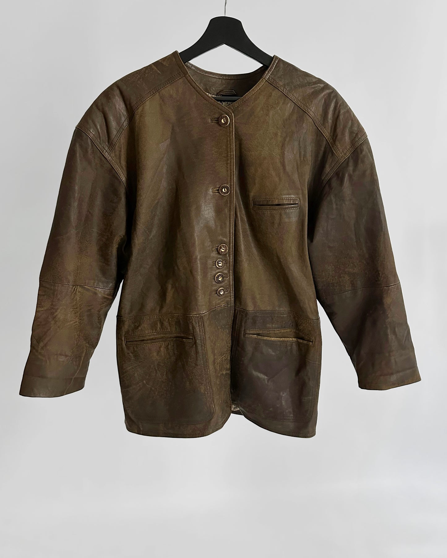 80s Tyrolean Distressed Brown Leather Jacket