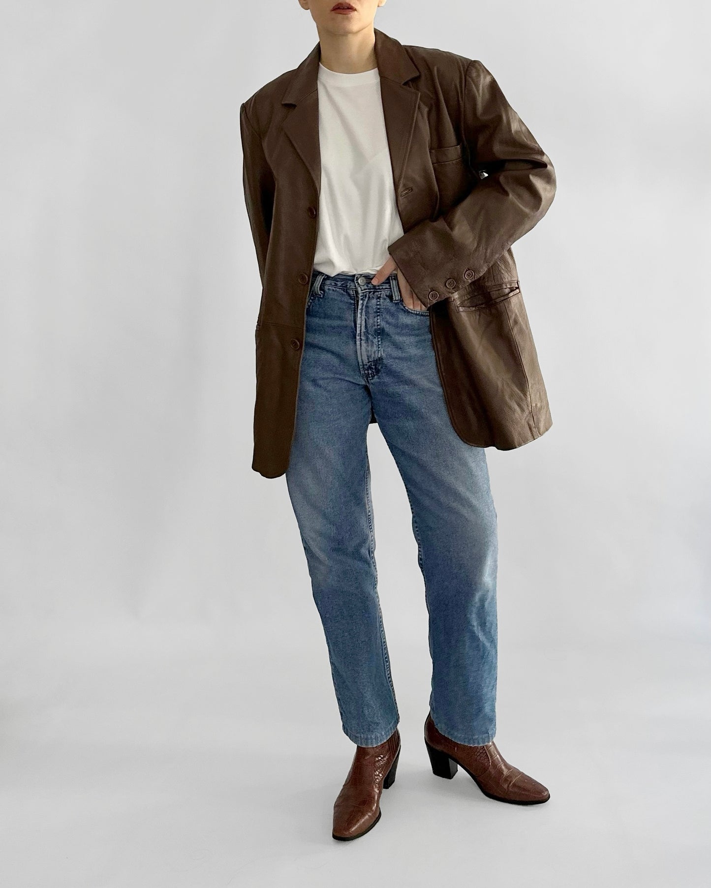 Vintage 90s Brown Leather Blazer