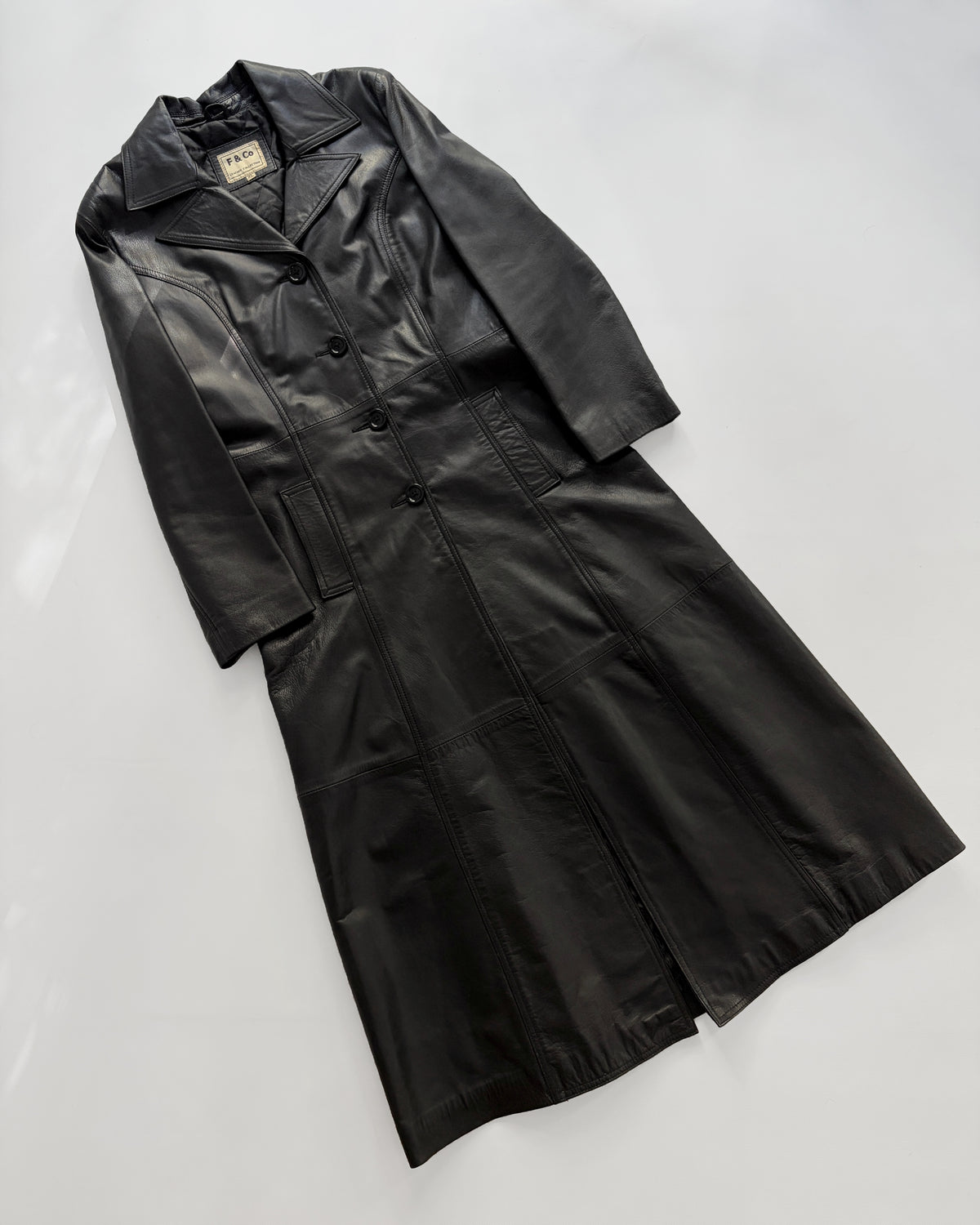 Vintage 1990s Black Italian Goatskin Leather Maxi Coat