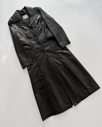 Vintage 1990s Black Italian Goatskin Leather Maxi Coat