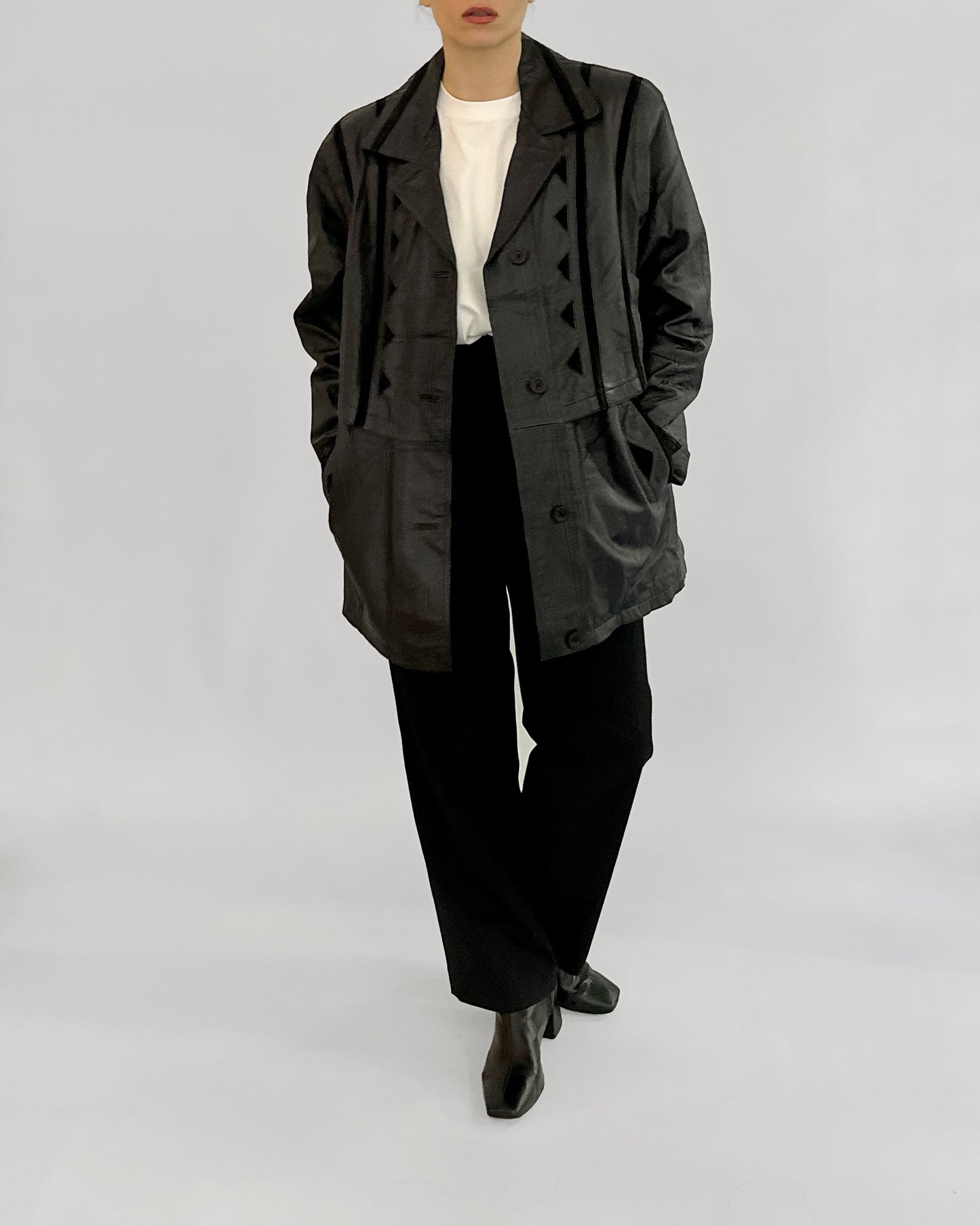 80s Black Leather Suede Geometric Jacket