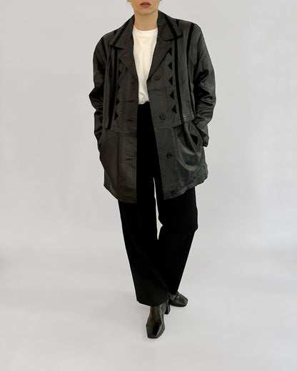 80s Black Leather Suede Geometric Jacket