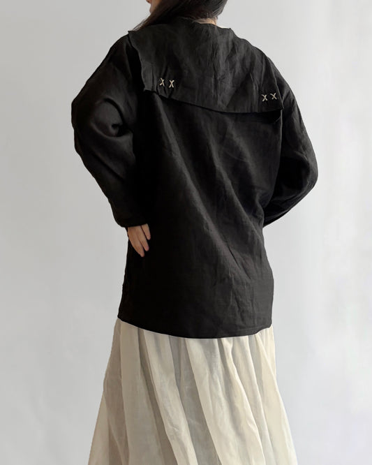 Vintage French Linen Sailor Collar Jacket