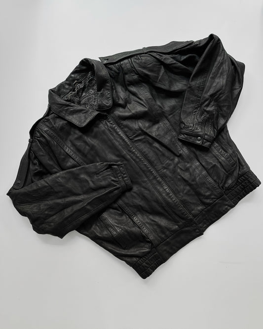 1990s Black Leather Bomber Jacket