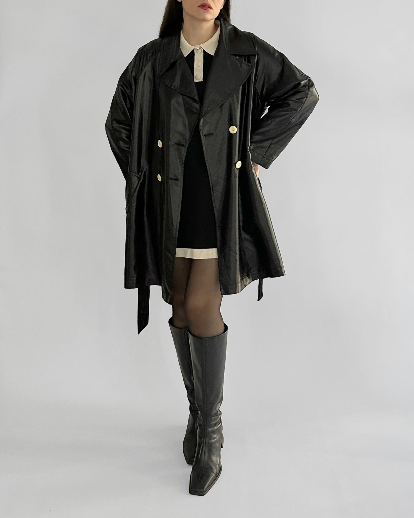 80s Italian Black Double-Breasted Trench Coat – By Paola Antonini