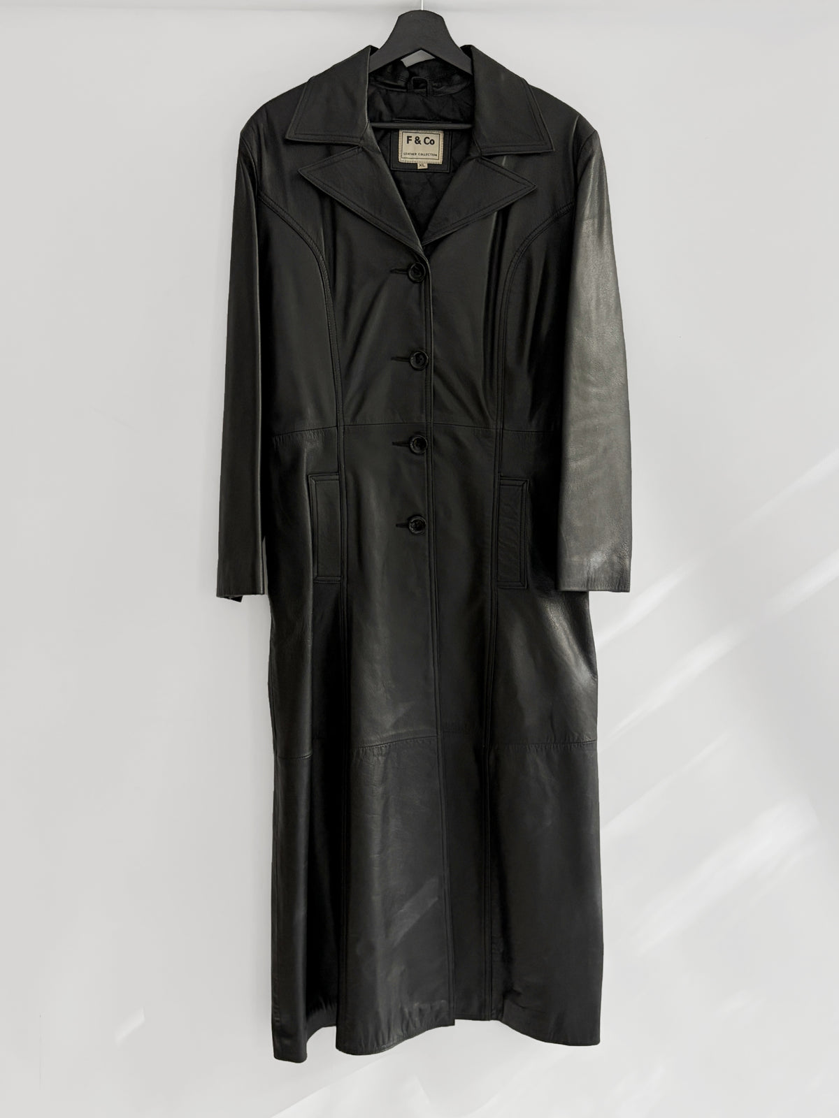 Vintage 1990s Black Italian Goatskin Leather Maxi Coat