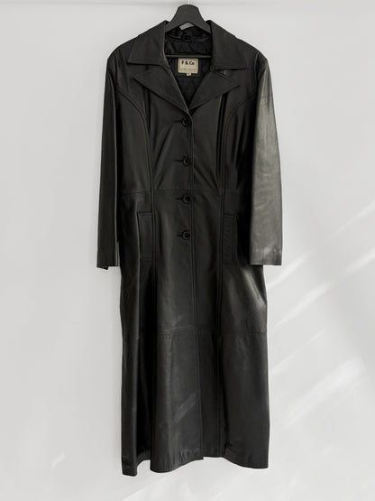 Vintage 1990s Black Italian Goatskin Leather Maxi Coat