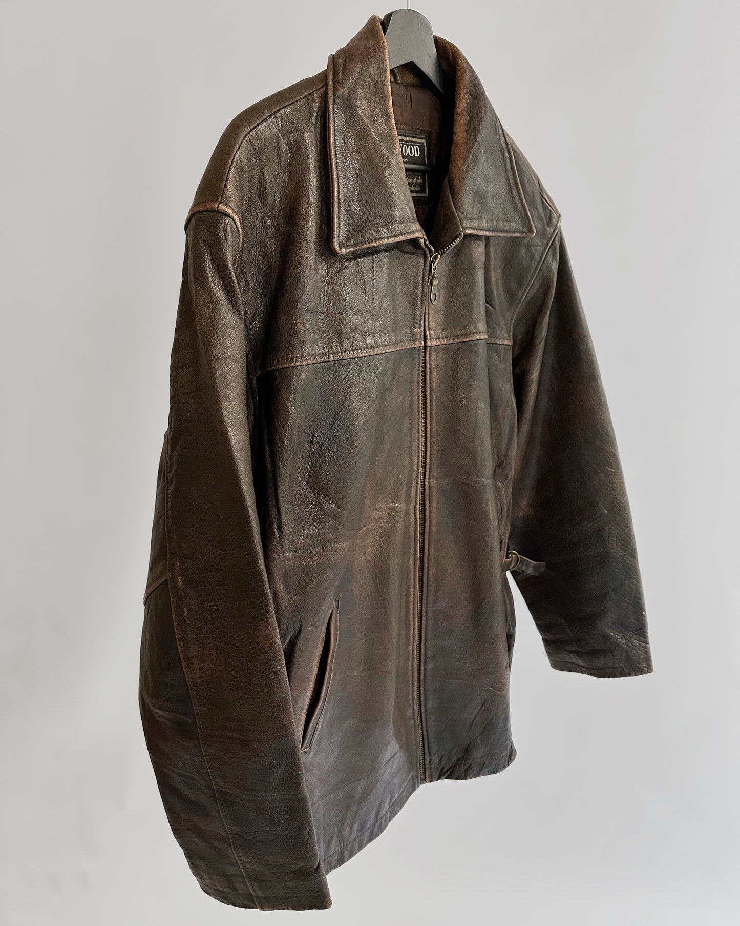 90s Oakwood Distressed Brown Leather Jacket