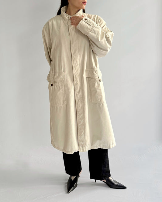 80s/90s Cream Cotton Blend Utility Coat