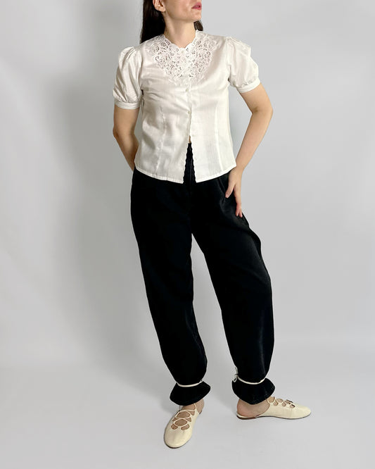 90s Embroidered White Blouse