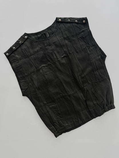 80s Black Patchwork Leather Waistcoat