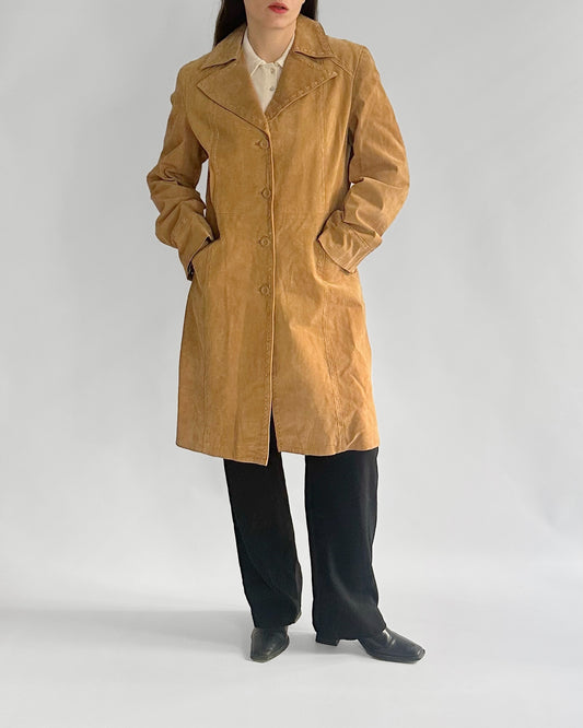 2000s Beige Suede Leather Coat