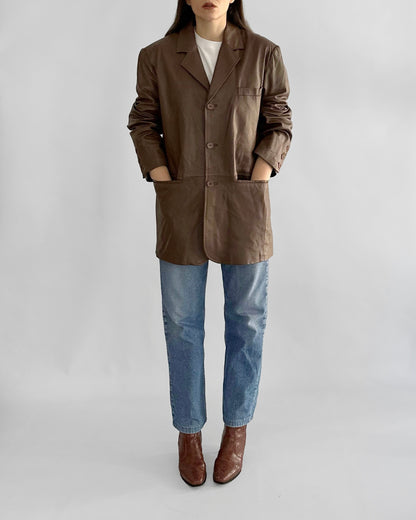 Vintage 90s Brown Leather Blazer
