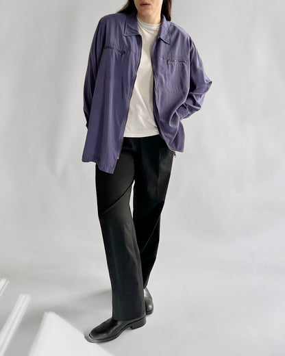 90s Silk Effect Zip-Up Shirt Jacket