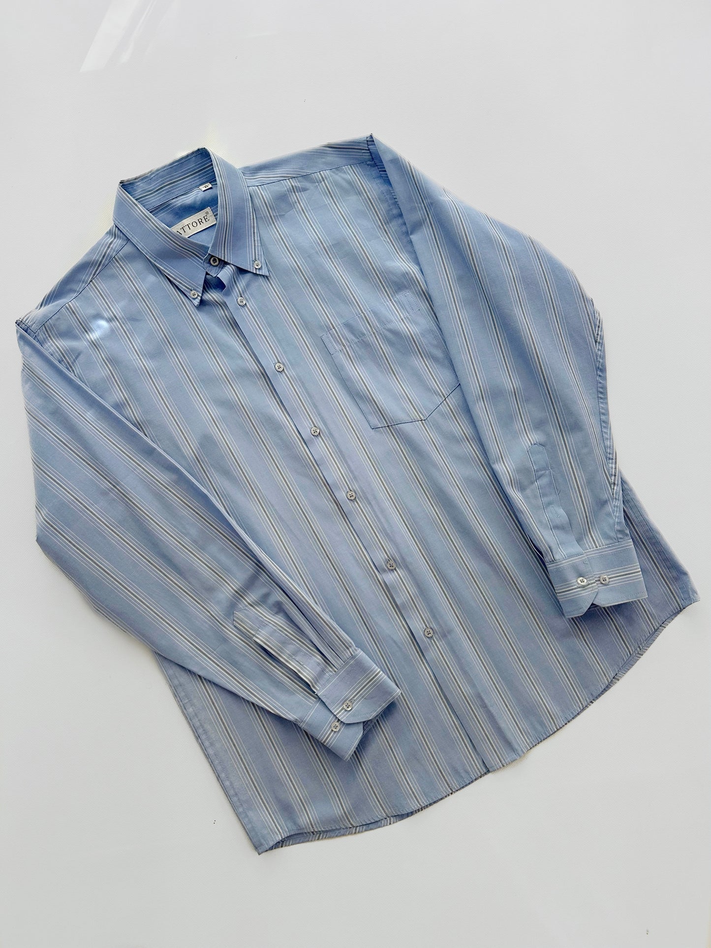 90s Blue Striped Classic Cotton Shirt