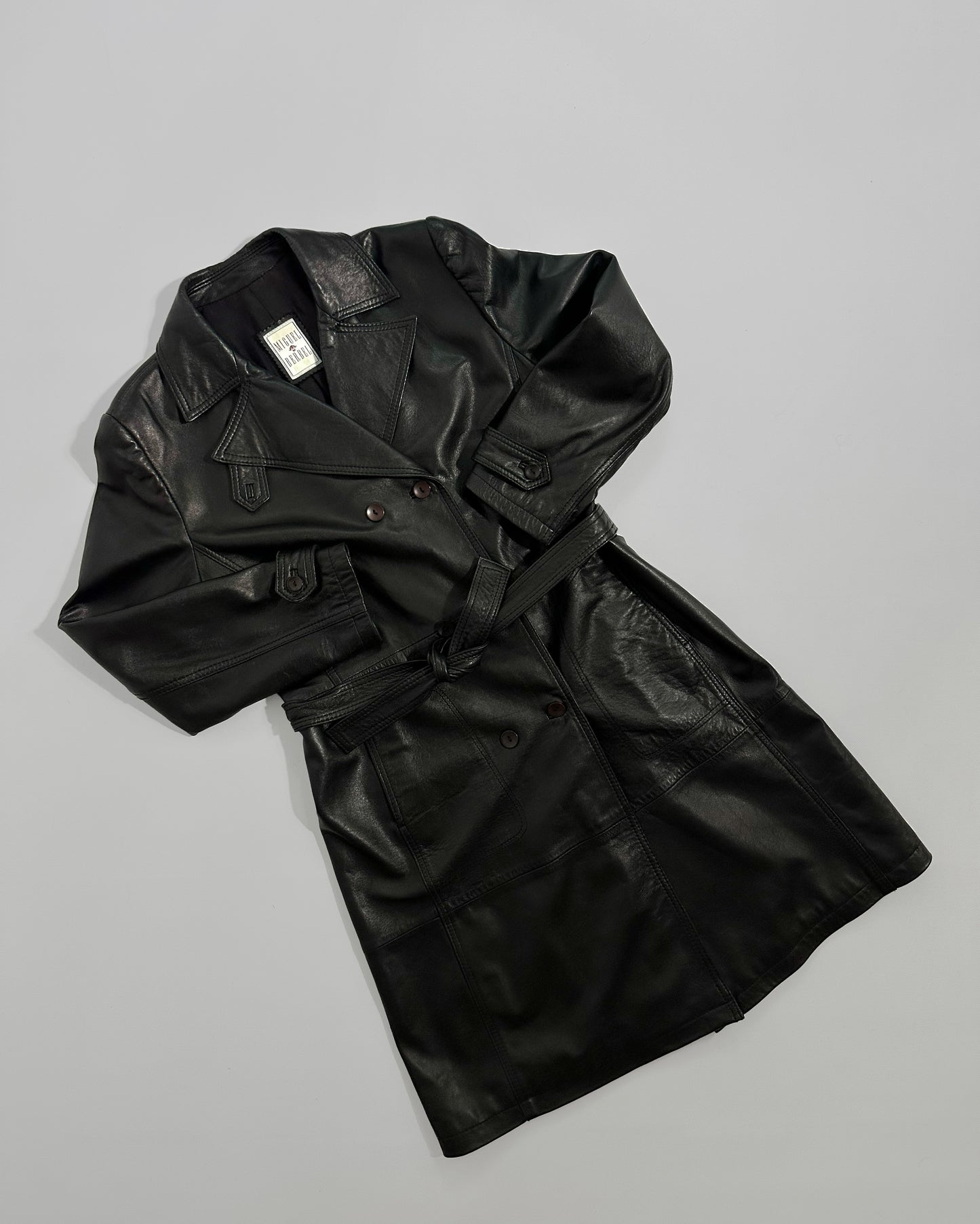 90s Black Nappa Leather Trench Coat
