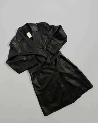 90s Black Nappa Leather Trench Coat