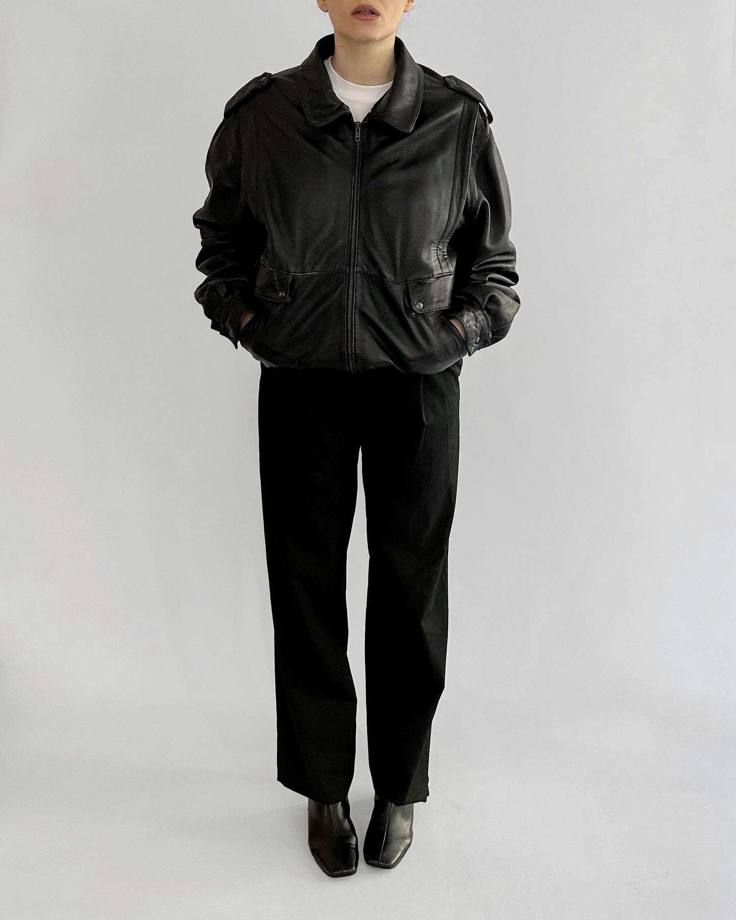 80s Black Lamb Leather Bomber Jacket – Made in Spain