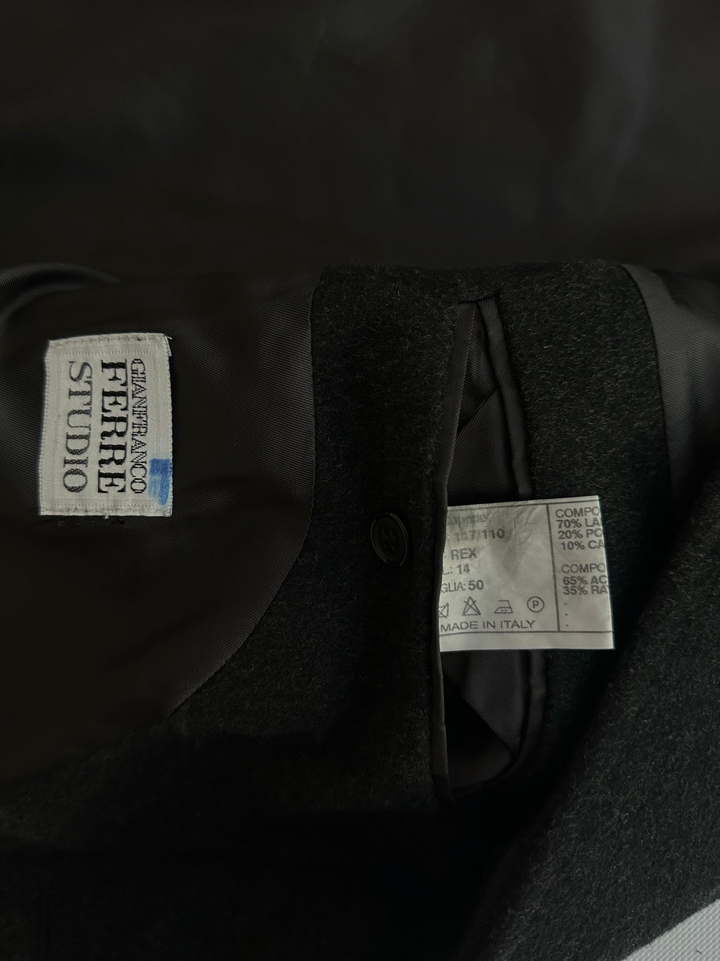 90s Gianfranco Ferré Charcoal Wool and Cashmere Coat