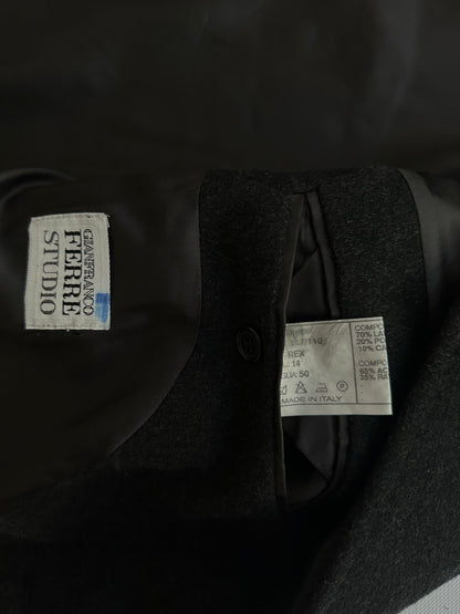 90s Gianfranco Ferré Charcoal Wool and Cashmere Coat