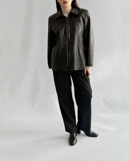 90s Black Zip-Up Leather Jacket