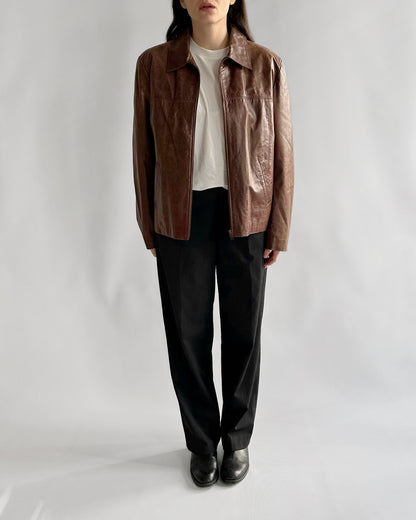 90s Brown Zip-Up Leather Jacket
