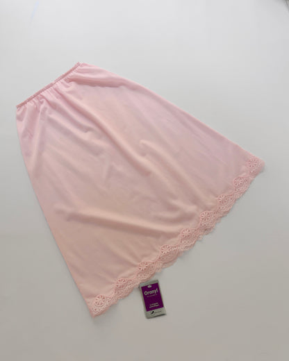 Vintage 1980s Pink Nylon Sheer Lace Half Slip - New Old Stock