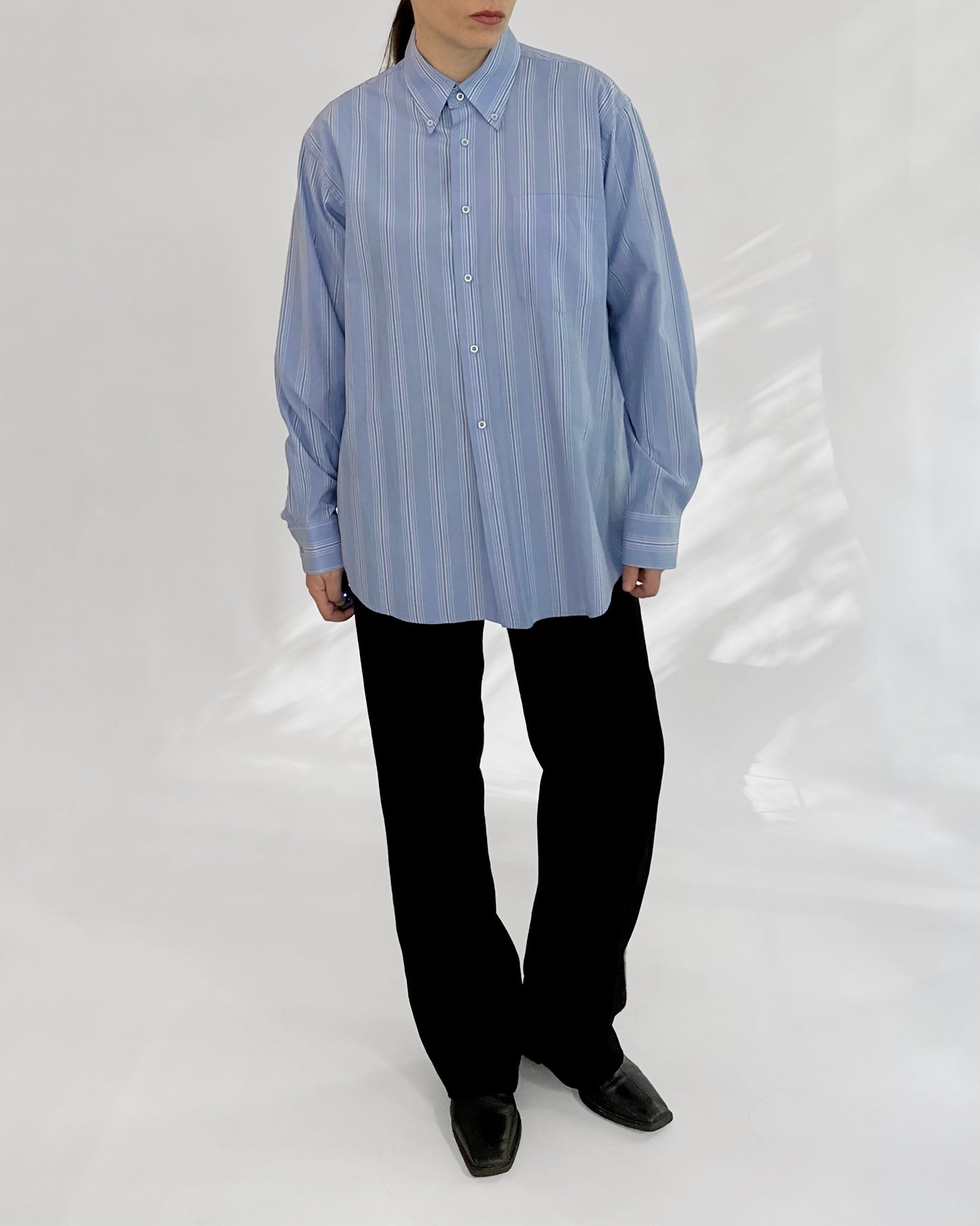 90s Blue Striped Classic Cotton Shirt