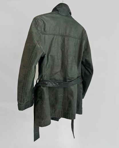 2000s Trussardi Grey-Green Distressed Leather Jacket – Limited Edition