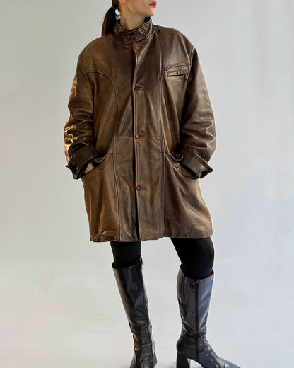 90s Distressed Brown Leather Jacket
