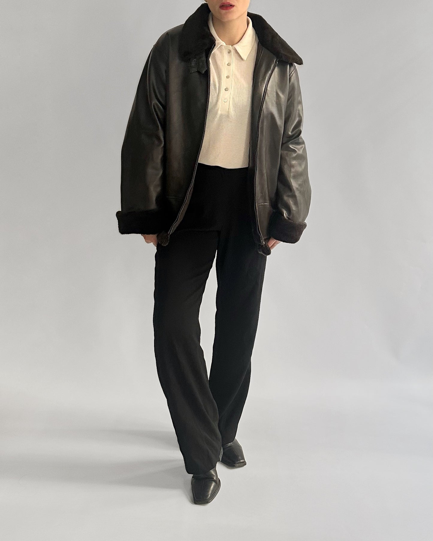 2000s Faux Leather Jacket with Faux Fur Collar