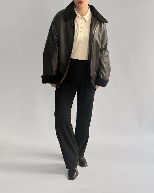 2000s Faux Leather Jacket with Faux Fur Collar