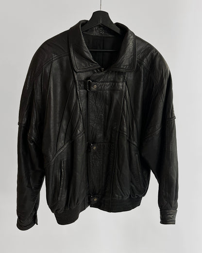 80s Black Leather Bomber Jacket