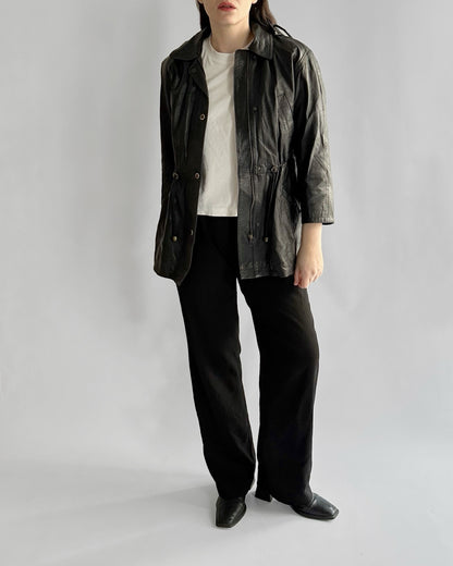 1990s Italian Black Leather Hooded Jacket