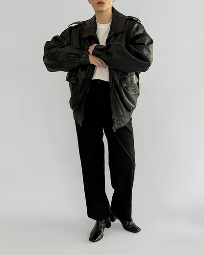 80s Black Lamb Leather Bomber Jacket – Made in Spain