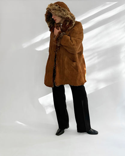 70s Shearling Coat with Detachable Hood