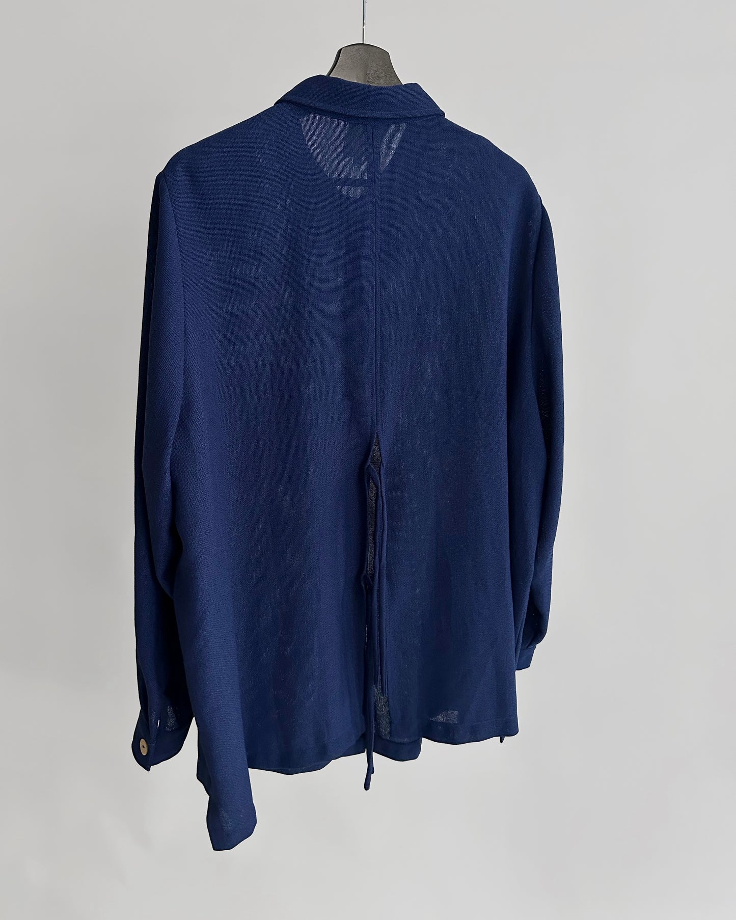 80s Royal Blue Button-Up Shirt with Back Tie