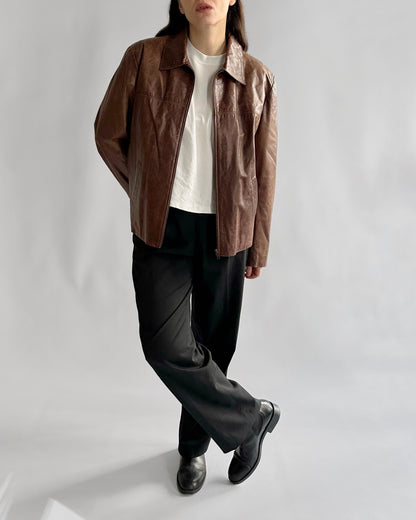90s Brown Zip-Up Leather Jacket
