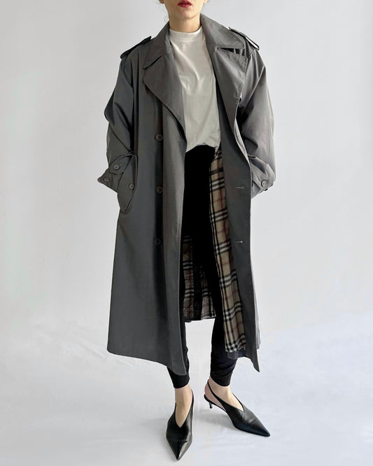 90s Ivy Oxford Grey Trench Coat