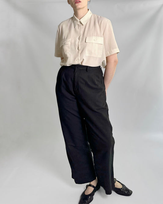 90s Beige Pinstripe Short Sleeve Shirt