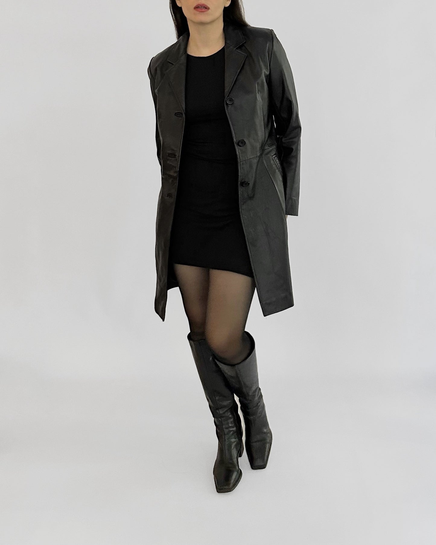 2000s Black Sheepskin Nappa Leather Coat