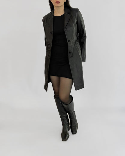 2000s Black Sheepskin Nappa Leather Coat