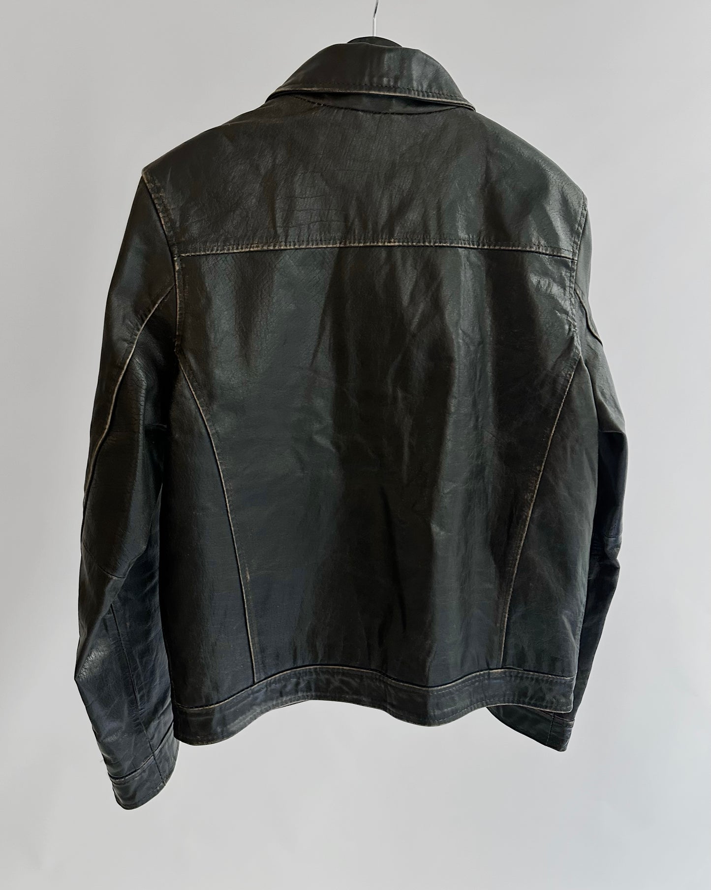 2000s Jack & Jones Black Distressed Leather Jacket
