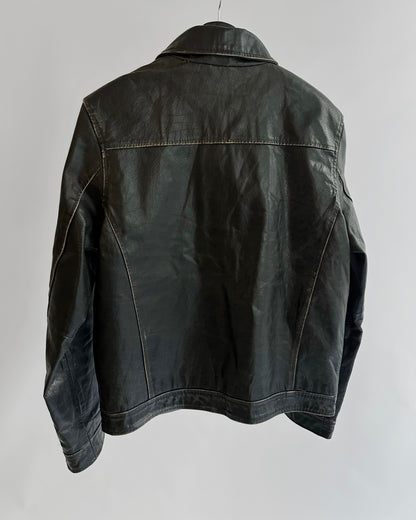 2000s Jack & Jones Black Distressed Leather Jacket
