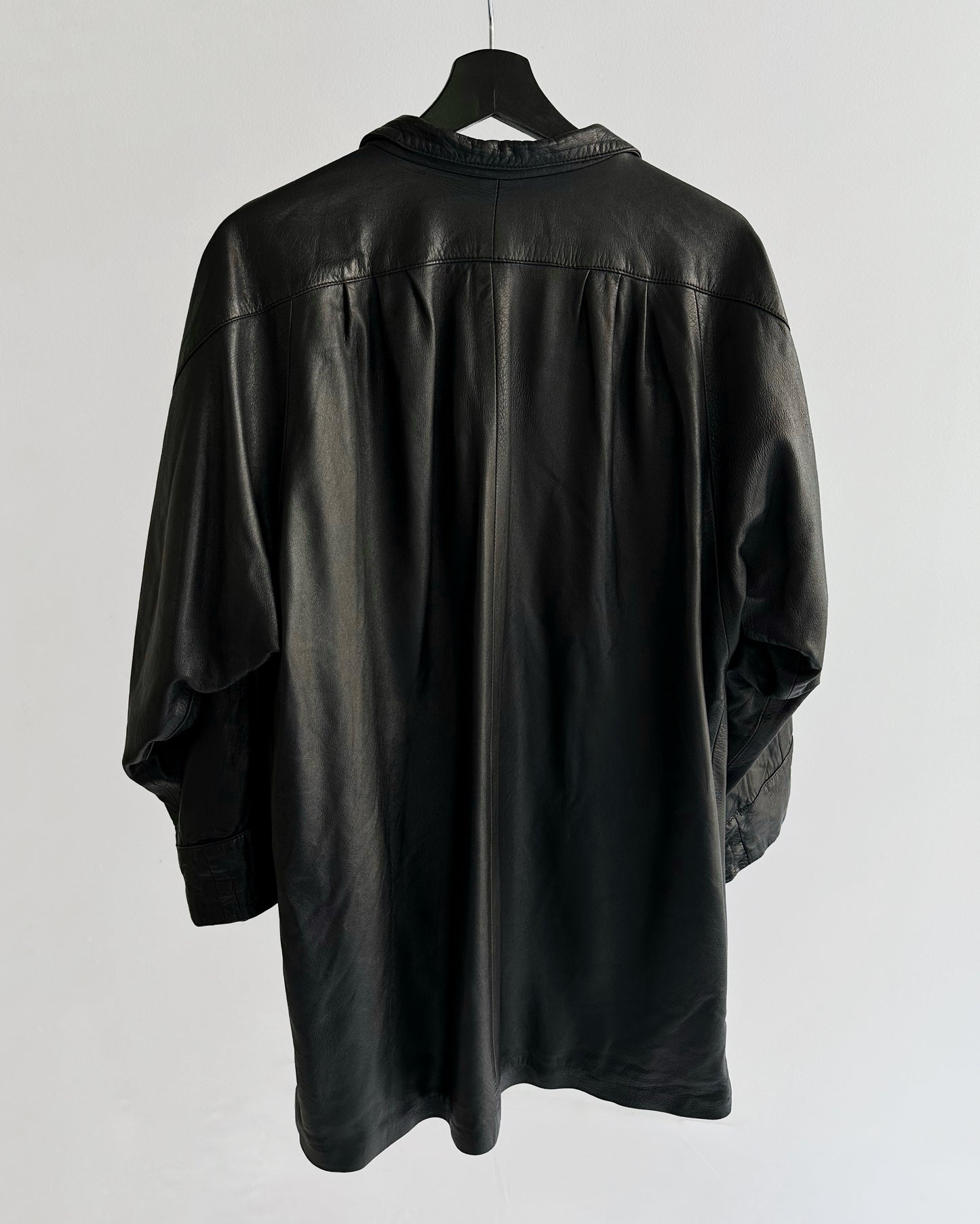 90s Black Oversized Leather Coat