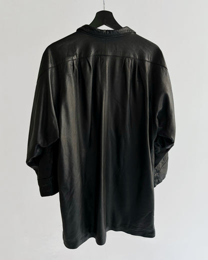 90s Black Oversized Leather Coat