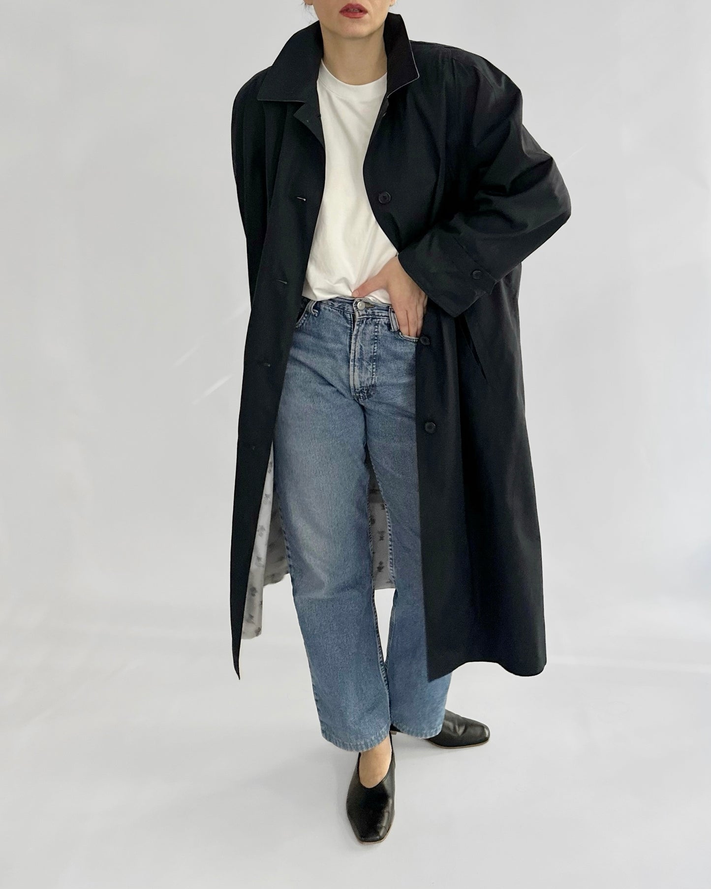 80s Dark Navy Trench Coat